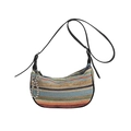 Handwoven crossbody crescent bag with colorful horizontal stripes and slim black strap - Black