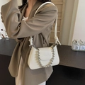 White faux crocodile leather underarm bag with silver bead chain and shoulder strap - Off White