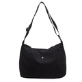 Leichte schwarze Nylon-Umhängetasche mit verstellbarem Gurt und Druckknopftasche vorn - Schwarz