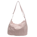 Leichte rosa Umhängetasche aus Nylon mit verstellbarem Gurt und vorderer Druckknopftasche - Rosa