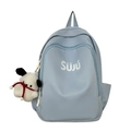 Lichtblauwe schoolrugzak met SUJU-logo en schattige hondenknuffel voor studenten - Blauw met hanger