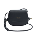 Schwarze Satteltasche aus Leder mit goldener Aufschrift und geflochtenem Gurt - Schwarz
