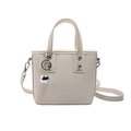 Creamy white minimalist crossbody bucket bag with silver ball pendant and top handles - White