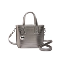 Silver metallic bucket bag with striped embossing and mirror ball charm for women - Silver
