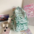 Weißer Rucksack mit grünen Graffiti-Mustern und einem süßen Plüschbär-Anhänger - Mit Anhänger / Grün