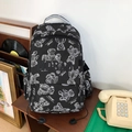 Schwarzer Schulrucksack mit weißen Bärenmustern und Stickerei für Studenten - Schwarz ohne Anhänger