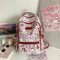Weißer Rucksack mit rotem Graffiti-Print und funktionellem Multi-Pocket-Design - Ohne Anhänger / Rot