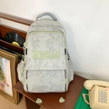 Hellgrauer Schülerrucksack mit Bärenprint und grüner MDBAG Stickerei Verzierung - Grün Ohne Anhänger