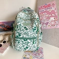 Weiß-grüner Graffiti-Schulrucksack mit großem Fassungsvermögen und Schnallen für Damen - Ohne Anhänger / Grün