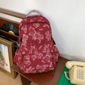 Dunkelroter Schülerrucksack mit weißen Bärenmustern und 3D-MDBAG-Stickerei - Rot (Ohne Anhänger)