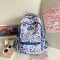 Weißer Rucksack mit blauen Graffiti-Mustern und einem geräumigen Hauptfach - Ohne Anhänger / Blau