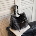 Sac fourre-tout en jean gris foncé avec plusieurs poches zippées et bandoulière - Brun Foncé