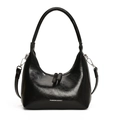 Borsa sottobraccio nera lucida in stile retrò con finitura lucida e dettagli con zip argento - Nero