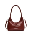 Borsa hobo bordeaux lucida in finta pelle con tracolla e cerniera in metallo - Rosso