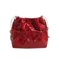Glossy red patent leather bucket backpack with bow details and chain straps - Red Large
