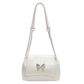 Minimalist creamy white shoulder bag with silver butterfly emblem and chain strap - White