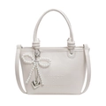 Bolso cubo blanco crema con colgante de lazo de perlas y logotipo grabado - Blanco Roto