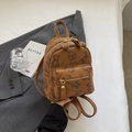 Mini sac à dos marron en cuir grainé avec imprimés ours mignons et poche avant zippée - Sans Pendentif / Marron