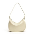 Borsa hobo minimalista beige chiaro in ecopelle liscia con cerniera in metallo argento - Bianco