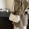 White minimalist underarm bag with pearl chain and silver butterfly charm for women - White