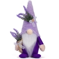 Lavender gnome plush in purple with faux flower accents and a rustic wooden button - Male Style