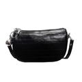 Sac bandoulière demi-lune noir brillant avec relief et pendentif boule en métal argenté - Noir