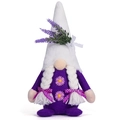 Lavendel-Zwerg Puppe mit lila Blüte, weißer Spitzenschleife und langen weißen Zöpfen - Damenstil