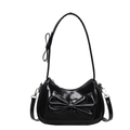 Borsa a spalla chic in vernice nera lucida con un grande fiocco e tracolla regolabile - Nero