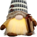 Gnomo del caffè luminoso con cappello in maglia geometrica e pacchetto regalo - Stile Tenendo Confezione Regalo