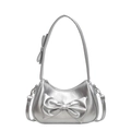 Borsa sottobraccio argento con grande fiocco e finitura in ecopelle metallizzata - Argento