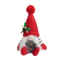 Gnome de Noël avec bonnet rouge tricoté et corps à carreaux gris pour décoration - Rouge