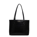 Classic large black leather tote bag with horizontal embossed texture and long handles - Black
