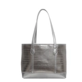 Large capacity silver tote bag with textured metallic finish and dual shoulder straps - Silver