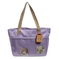 Purple nylon tote bag with transparent pocket and cute cookie plush charm - With Charm / Taro