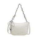 White textured leather shoulder bag with pearl bow charm and chain strap detail - Off-white