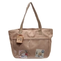 Beige nylon tote bag with transparent PVC pocket and plush toast keychain charm - With Charm / Khaki
