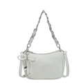 Light green pleated shoulder bag with pearl bow charm and silver heart pendant - Green