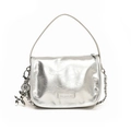 Silberne Metallic-Umhängetasche mit Fashion-Plakette und Ballonhund-Anhänger-Design - Silber
