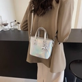 Iridescent silver mini tote bag with balloon dog charm and adjustable shoulder strap - Pearlescent Silver With Pendant
