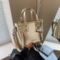 Metallic gold pleated tote bag with double handles and fashion lettering detail - Gold With Pendant