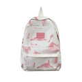 Zaino bianco stile preppy con motivo paesaggistico rosa e dettaglio logo distintivo - rosa con ciondolo