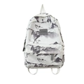Zaino in tela bianca con pittura di paesaggio a inchiostro e toppa in pelle - Grigio Con Pendente
