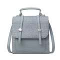 Mini light blue woven crossbody backpack for women with leather trim and top handle - Blue