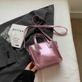 Metallic pink purple tote bag with fashion lettering and adjustable shoulder strap - Pink Without Pendant