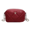 Elegant red quilted shoulder bag with silver butterfly charm and metal chain strap - Burgundy