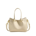 Sac seau chic en cuir grainé blanc crème avec ferrures dorées et bandoulière réglable - Blanc lait de coco