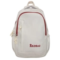 Minimalistischer cremefarbener Nylon-Rucksack mit roten Reißverschlüssen und Fronttasche - Weiß