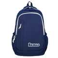 Navy blue nylon backpack with RKDBAG logo, featuring side pockets and a durable zip - Blue