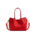 Sac seau minimaliste en cuir rouge avec texture litchi et bandoulière amovible - Rouge