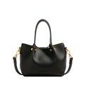 Sac à main seau minimaliste en cuir grainé noir avec détails métalliques dorés - Noir